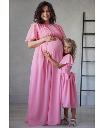 Сукня в грецькому стилі для вагітних з рукавом-крильцем, рожева